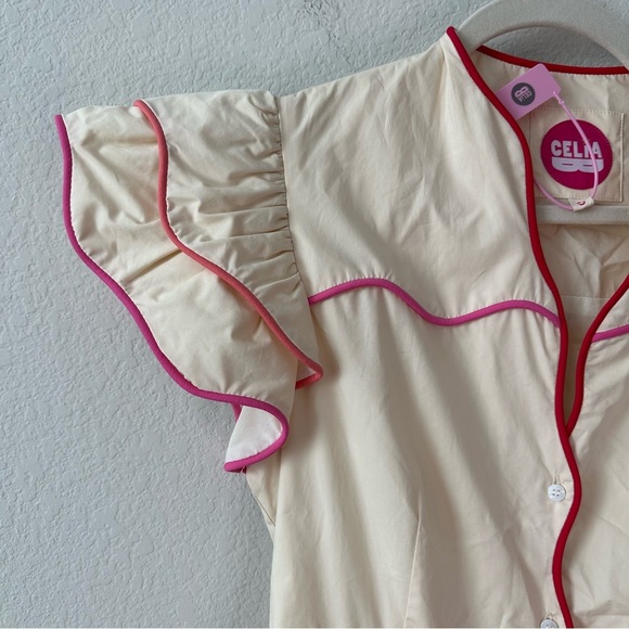 NWT CeliaB Neutral Baba Voyager Cream Midi Tiered Dress SZ S - Picture 5 of 9